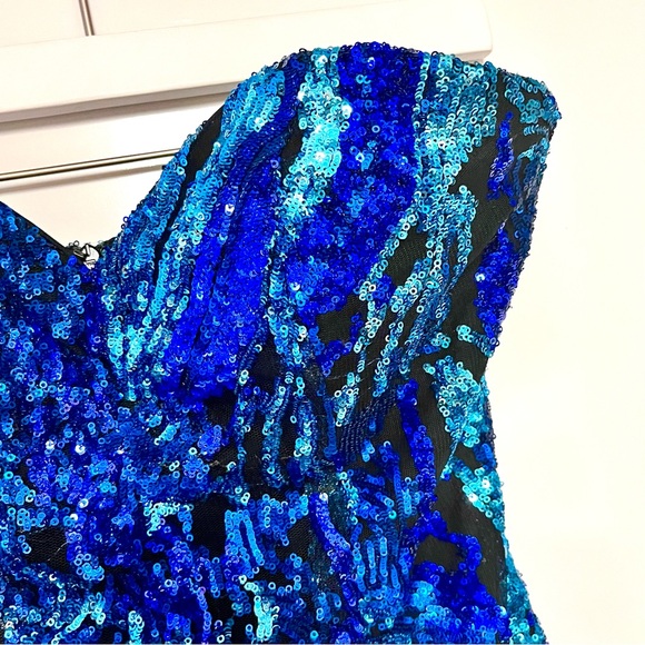 Alyce Paris Sequin Strapless Mini Dress Womens 6 Sweetheart Mermaid Blue Swiftie - Picture 8 of 10